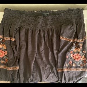 Off shoulder top with embroidered sleeves